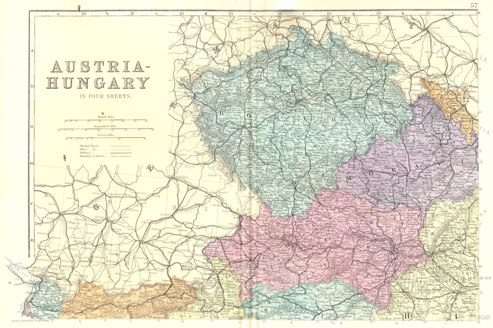 AUSTRIA-HUNGARY NW. Bohemia Moravia Austria Czech Slovakia. Bacon 1895 old map